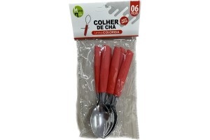 HM339 COLHER CHA CABO PLAST VERMELHA 6 PCS