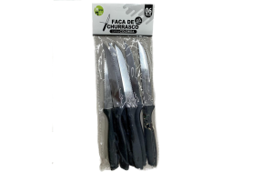 HM352 FACA CHURRASCO CABO PLAST PRETO 6 PCS